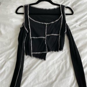 Contrast Stitch Long Sleeve Crop Top